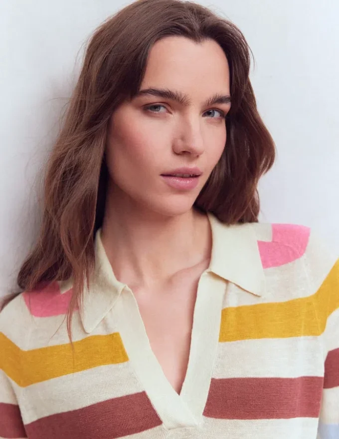 Agnes Collared Linen Jumper Ivory, Pink, Green Multistripe Agnes Collared Linen Jumper Ivory, Pink, Green Multistripe