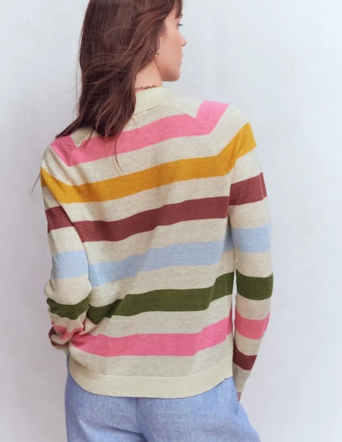 Agnes Collared Linen Jumper Ivory, Pink, Green Multistripe Agnes Collared Linen Jumper Ivory, Pink, Green Multistripe