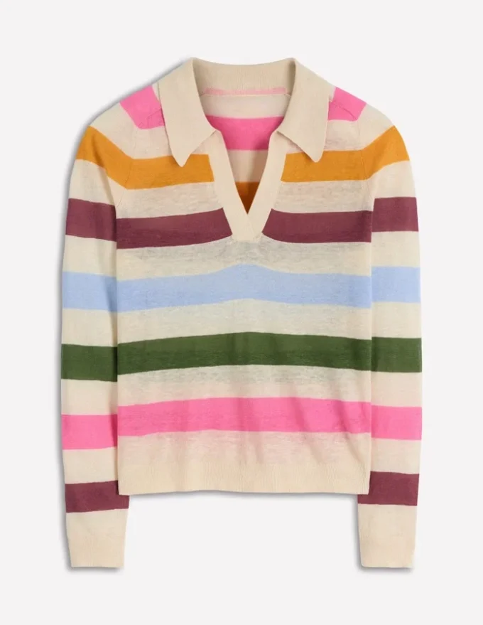 Agnes Collared Linen Jumper Ivory, Pink, Green Multistripe Agnes Collared Linen Jumper Ivory, Pink, Green Multistripe