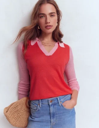 Agnes Collared Linen Jumper Sunkissed Coral / Formica Pink