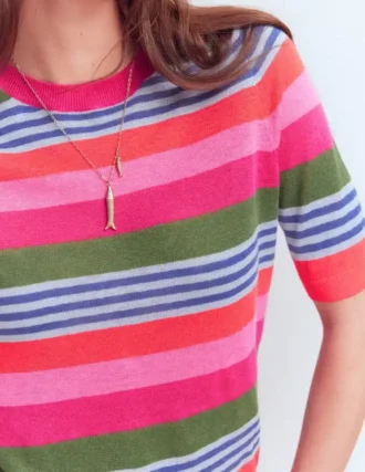Agnes Linen Button T-Shirt Multi Stripe