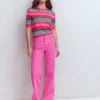 Agnes Linen Button T-Shirt Multi Stripe Agnes Linen Button T-Shirt Multi Stripe