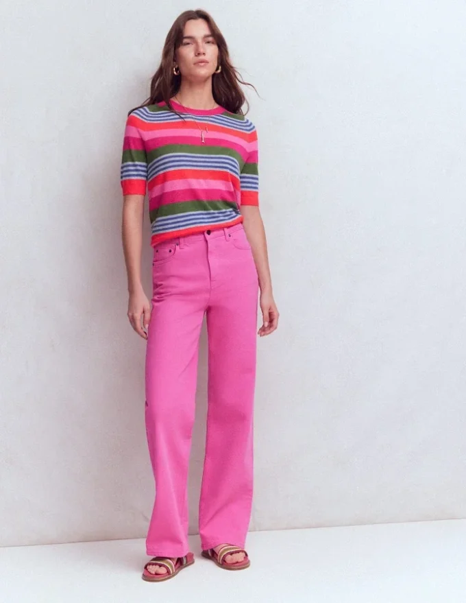 Agnes Linen Button T-Shirt Multi Stripe Agnes Linen Button T-Shirt Multi Stripe