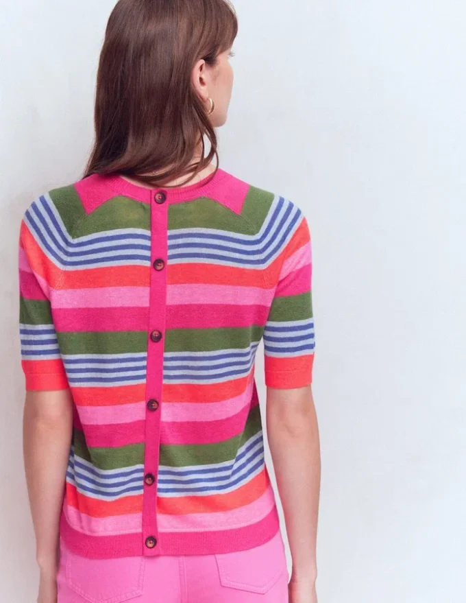 Agnes Linen Button T-Shirt Multi Stripe Agnes Linen Button T-Shirt Multi Stripe