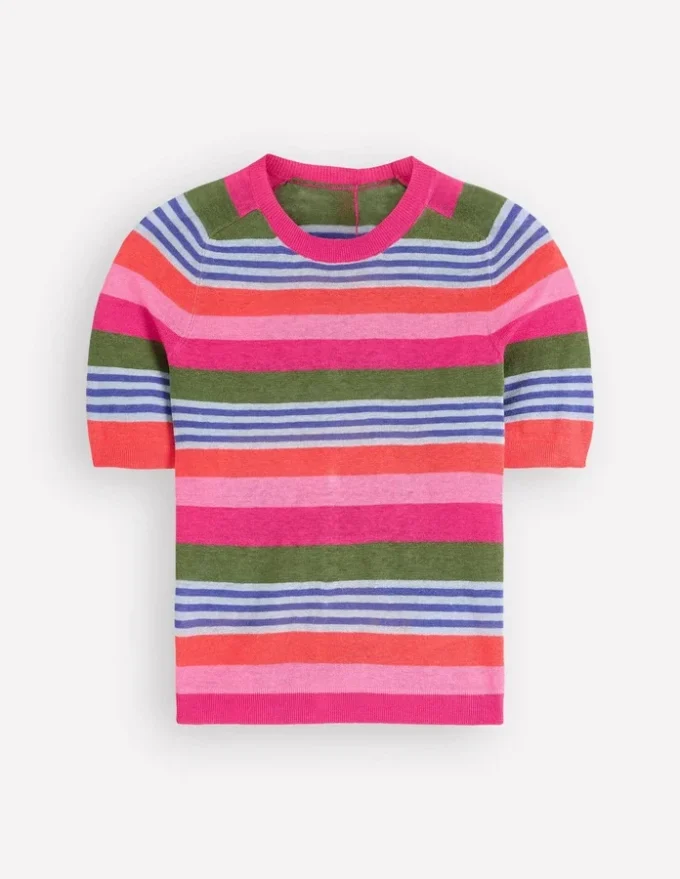 Agnes Linen Button T-Shirt Multi Stripe Agnes Linen Button T-Shirt Multi Stripe