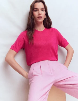 Agnes Linen Button T-Shirt Pink Peony