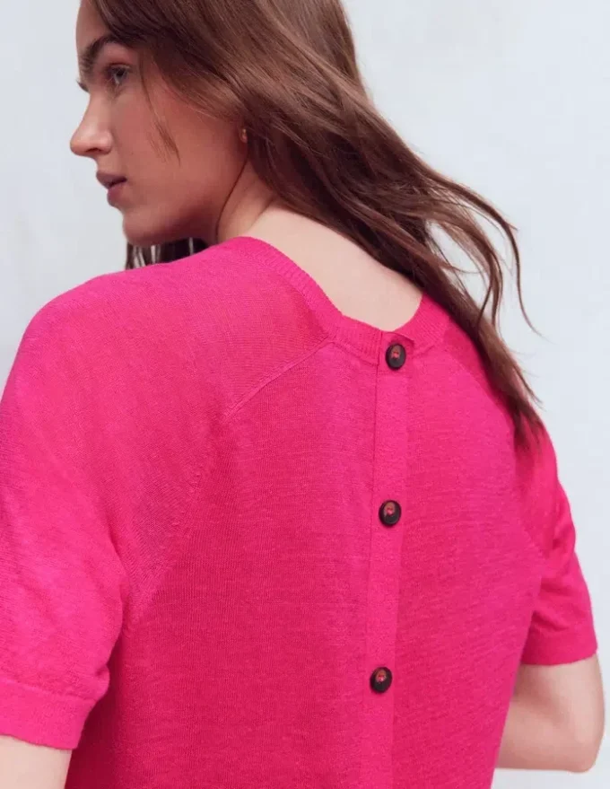 Agnes Linen Button T-Shirt Pink Peony Agnes Linen Button T-Shirt Pink Peony