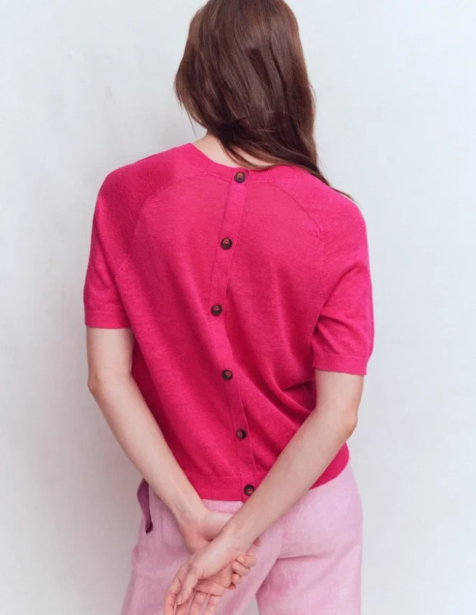 Agnes Linen Button T-Shirt Pink Peony Agnes Linen Button T-Shirt Pink Peony