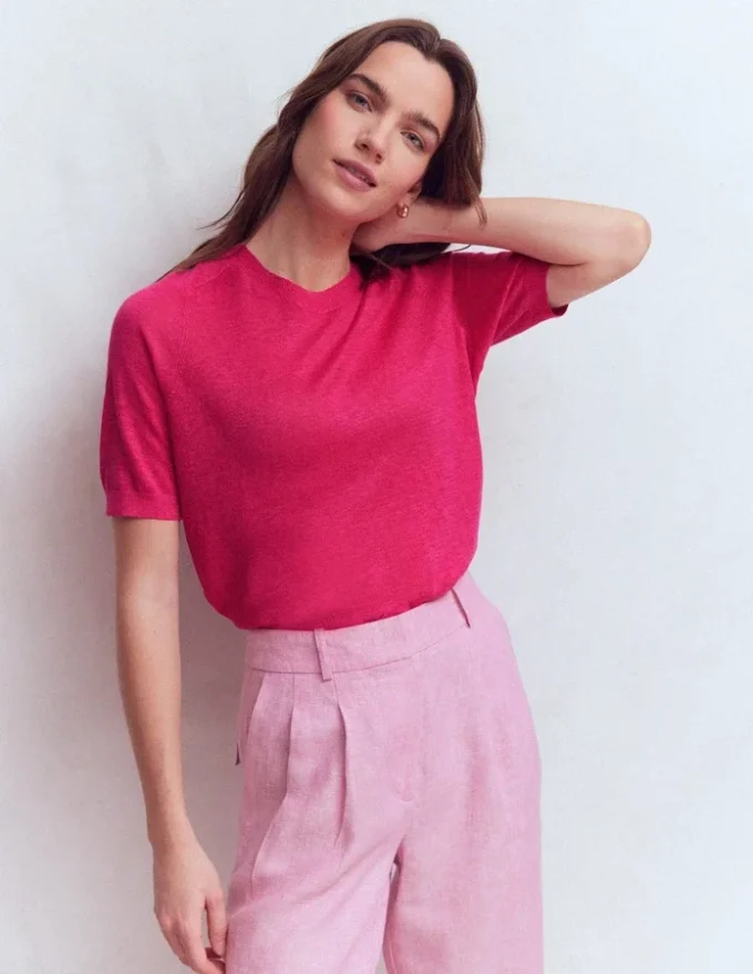 Agnes Linen Button T-Shirt Pink Peony Agnes Linen Button T-Shirt Pink Peony