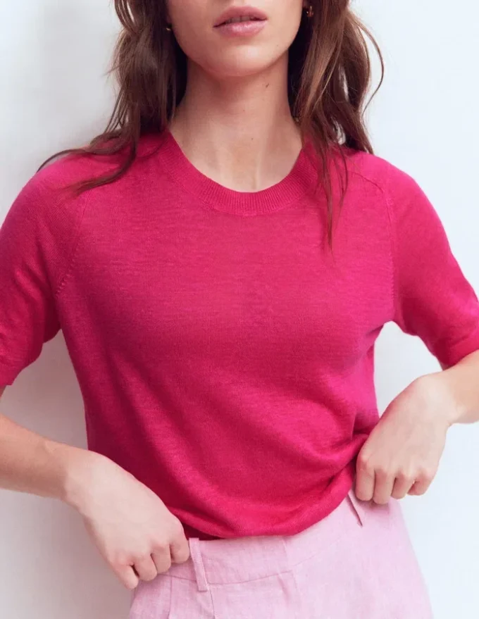 Agnes Linen Button T-Shirt Pink Peony Agnes Linen Button T-Shirt Pink Peony