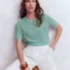 Agnes Linen Button T-Shirt Seamist Blue Agnes Linen Button T-Shirt Seamist Blue