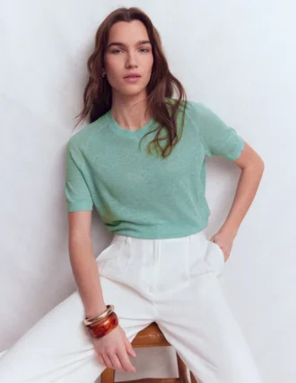 Agnes Linen Button T-Shirt Seamist Blue