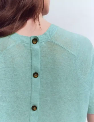 Agnes Linen Button T-Shirt Seamist Blue