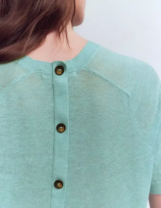 Agnes Linen Button T-Shirt Seamist Blue Agnes Linen Button T-Shirt Seamist Blue