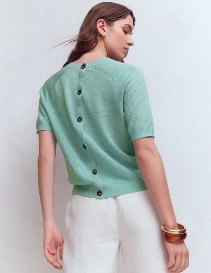 Agnes Linen Button T-Shirt Seamist Blue Agnes Linen Button T-Shirt Seamist Blue