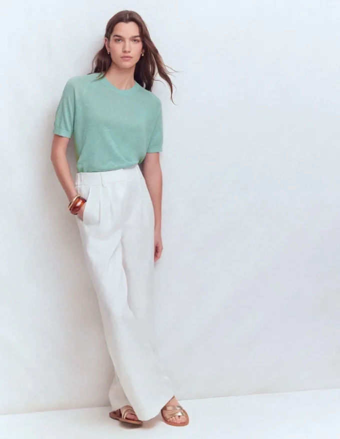 Agnes Linen Button T-Shirt Seamist Blue Agnes Linen Button T-Shirt Seamist Blue