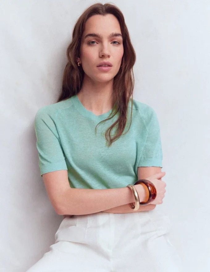Agnes Linen Button T-Shirt Seamist Blue Agnes Linen Button T-Shirt Seamist Blue