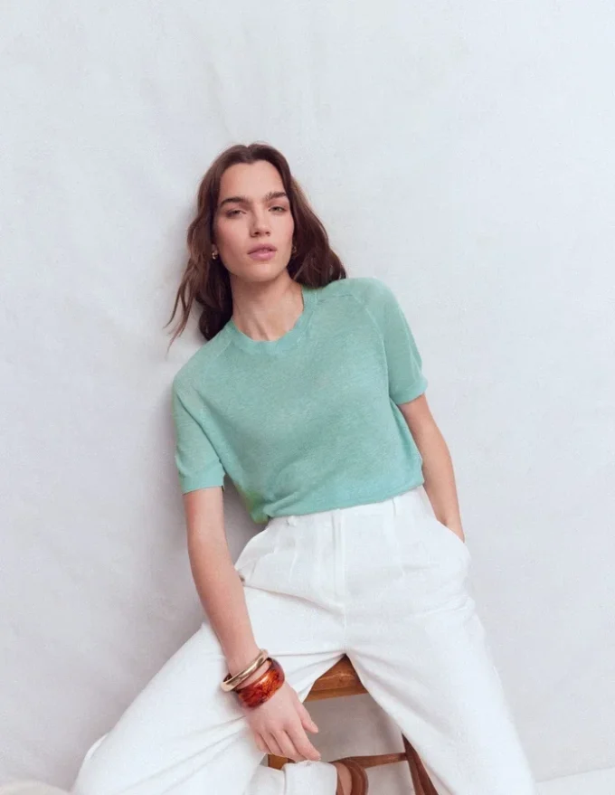 Agnes Linen Button T-Shirt Seamist Blue Agnes Linen Button T-Shirt Seamist Blue