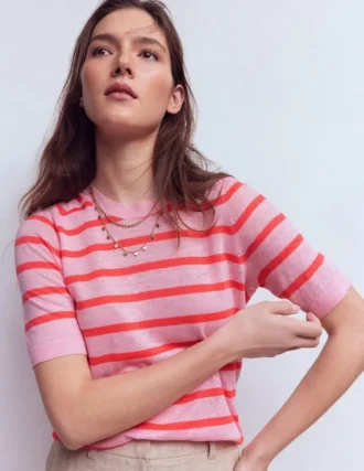 Agnes Linen Button T-Shirt Sunkissed Coral / Formica Pink