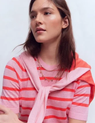 Agnes Linen Button T-Shirt Sunkissed Coral / Formica Pink