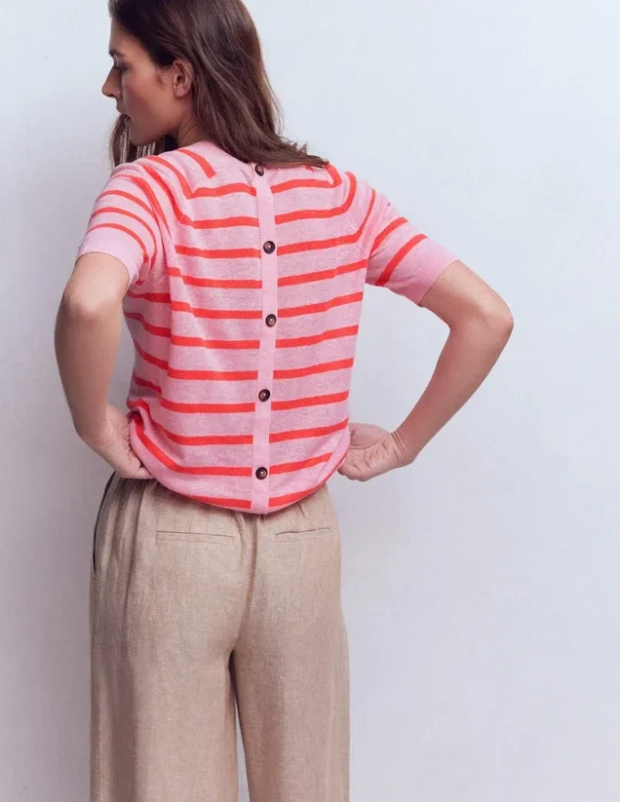 Agnes Linen Button T-Shirt Sunkissed Coral / Formica Pink Agnes Linen Button T-Shirt Sunkissed Coral / Formica Pink