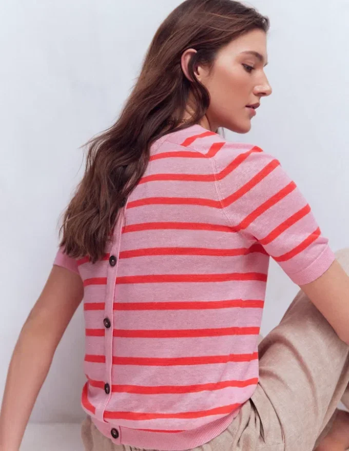 Agnes Linen Button T-Shirt Sunkissed Coral / Formica Pink Agnes Linen Button T-Shirt Sunkissed Coral / Formica Pink