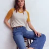Agnes Linen Button T-Shirt Yellow, Colour Block Agnes Linen Button T-Shirt Yellow, Colour Block