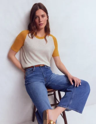 Agnes Linen Button T-Shirt Yellow, Colour Block