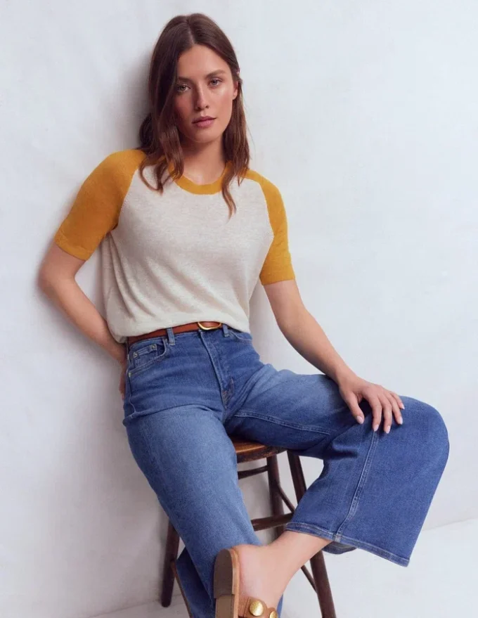 Agnes Linen Button T-Shirt Yellow, Colour Block Agnes Linen Button T-Shirt Yellow, Colour Block