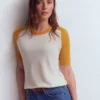 Agnes Linen Button T-Shirt Yellow, Colour Block Agnes Linen Button T-Shirt Yellow, Colour Block