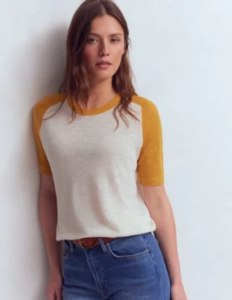 Agnes Linen Button T-Shirt Yellow, Colour Block