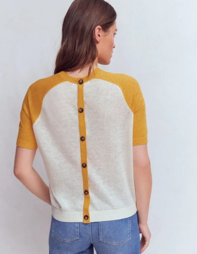 Agnes Linen Button T-Shirt Yellow, Colour Block Agnes Linen Button T-Shirt Yellow, Colour Block
