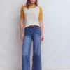 Agnes Linen Button T-Shirt Yellow, Colour Block Agnes Linen Button T-Shirt Yellow, Colour Block