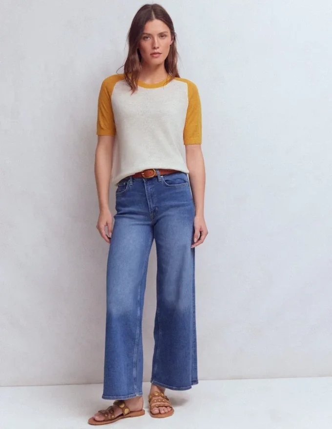 Agnes Linen Button T-Shirt Yellow, Colour Block Agnes Linen Button T-Shirt Yellow, Colour Block