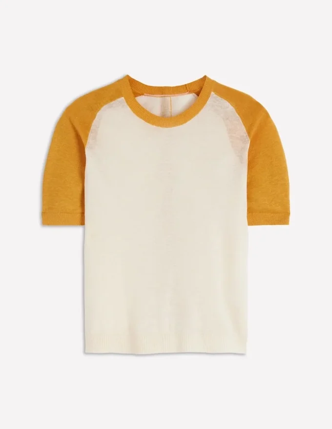 Agnes Linen Button T-Shirt Yellow, Colour Block Agnes Linen Button T-Shirt Yellow, Colour Block
