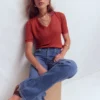 Agnes Linen V Neck T-Shirt Burnt Orange Agnes Linen V Neck T-Shirt Burnt Orange