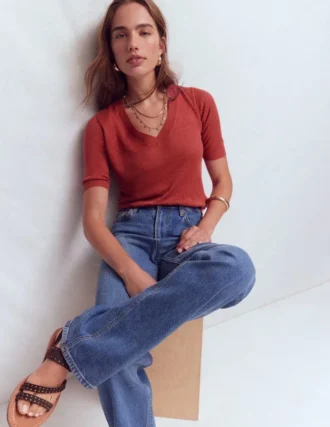 Agnes Linen V Neck T-Shirt Burnt Orange