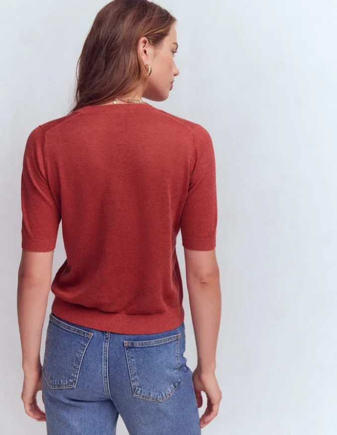 Agnes Linen V Neck T-Shirt Burnt Orange Agnes Linen V Neck T-Shirt Burnt Orange