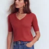 Agnes Linen V Neck T-Shirt Burnt Orange Agnes Linen V Neck T-Shirt Burnt Orange