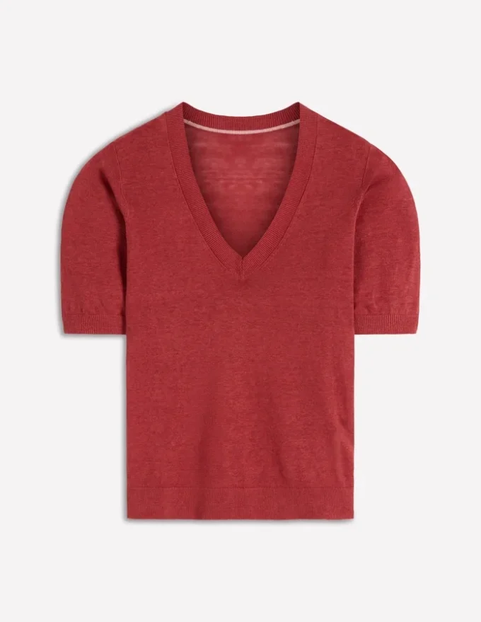 Agnes Linen V Neck T-Shirt Burnt Orange Agnes Linen V Neck T-Shirt Burnt Orange