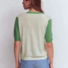 Agnes Linen V Neck T-Shirt Ivory/ Green Agnes Linen V Neck T-Shirt Ivory/ Green
