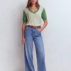 Agnes Linen V Neck T-Shirt Ivory/ Green Agnes Linen V Neck T-Shirt Ivory/ Green