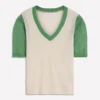 Agnes Linen V Neck T-Shirt Ivory/ Green Agnes Linen V Neck T-Shirt Ivory/ Green