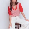 Agnes Linen V Neck T-Shirt Pink Colour Block Agnes Linen V Neck T-Shirt Pink Colour Block