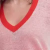 Agnes Linen V Neck T-Shirt Pink Colour Block Agnes Linen V Neck T-Shirt Pink Colour Block
