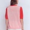 Agnes Linen V Neck T-Shirt Pink Colour Block Agnes Linen V Neck T-Shirt Pink Colour Block
