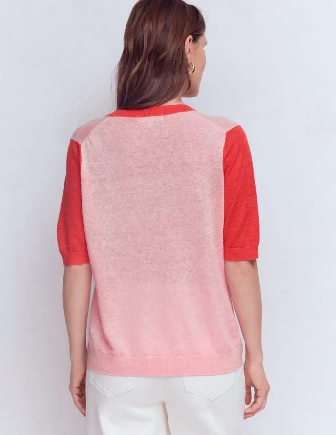 Agnes Linen V Neck T-Shirt Pink Colour Block Agnes Linen V Neck T-Shirt Pink Colour Block