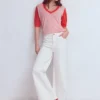 Agnes Linen V Neck T-Shirt Pink Colour Block Agnes Linen V Neck T-Shirt Pink Colour Block