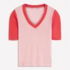 Agnes Linen V Neck T-Shirt Pink Colour Block Agnes Linen V Neck T-Shirt Pink Colour Block