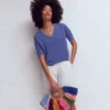Agnes Linen V Neck T-Shirt Solid Blue Agnes Linen V Neck T-Shirt Solid Blue